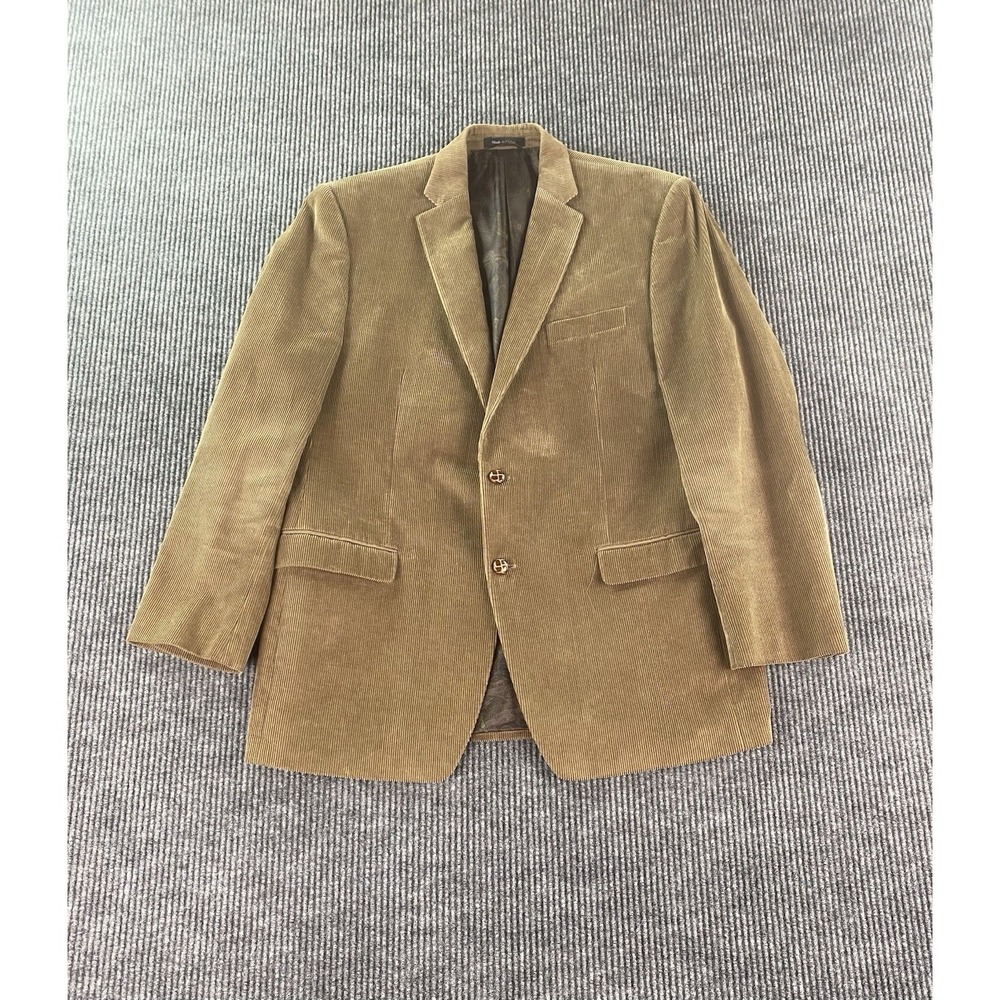 Ralph Lauren Sport Coat 44 L Taupe Cotton Corduroy Ribbed Leather Buttons LRL